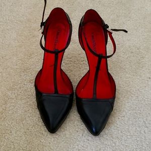 Cesare paciotti black leather t strap pumps 36.5 red soles